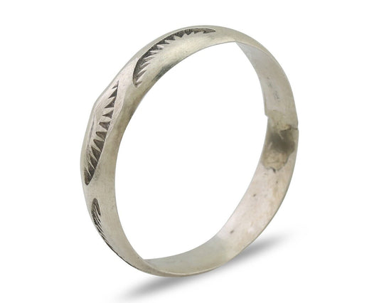 Navajo Hand Stamped Band 925 Silver 5.0 mm Signed Larry Chavez Size 12.25 C.80's