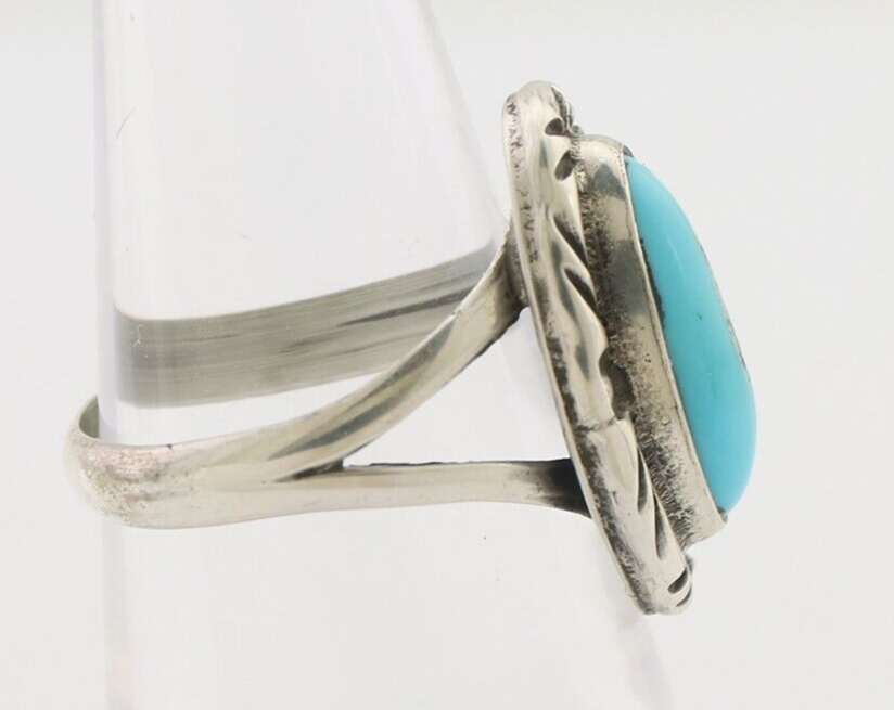 Navajo Ring 925 Silver Sleeping Beauty Turquoise Artist Signed SC C.80's