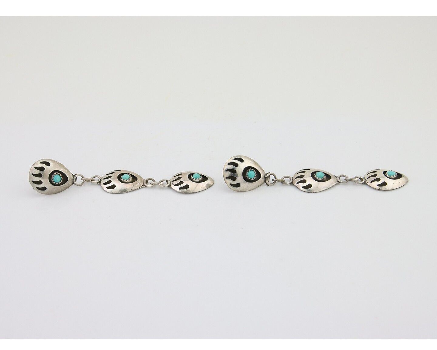 Navajo Paw Earrings 925 Silver Kingman Turquoise Native American Artist C.80's