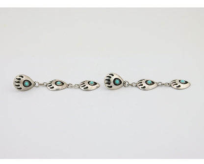 Navajo Paw Earrings 925 Silver Kingman Turquoise Native American Artist C.80's