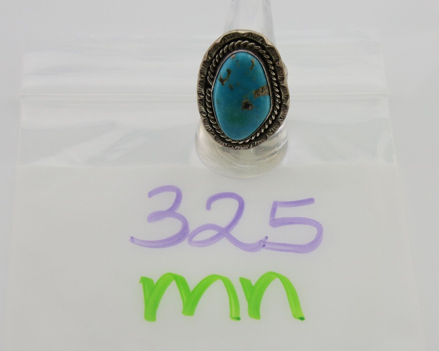 Navajo Ring .925 Silver Blue Turquoise Artist Signed HM C.80's