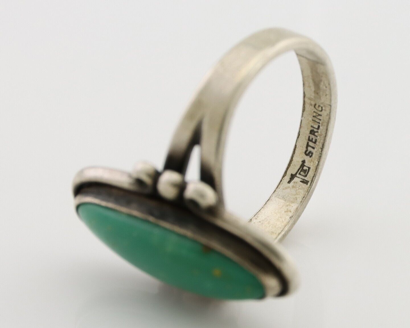 Navajo Ring 925 Silver Natural Kingman Turquoise Bell Trading Post C.80's