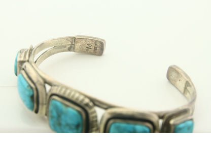 Navajo Bracelet 925 Silver Turquoise Cuff Artist Signed M C.80's