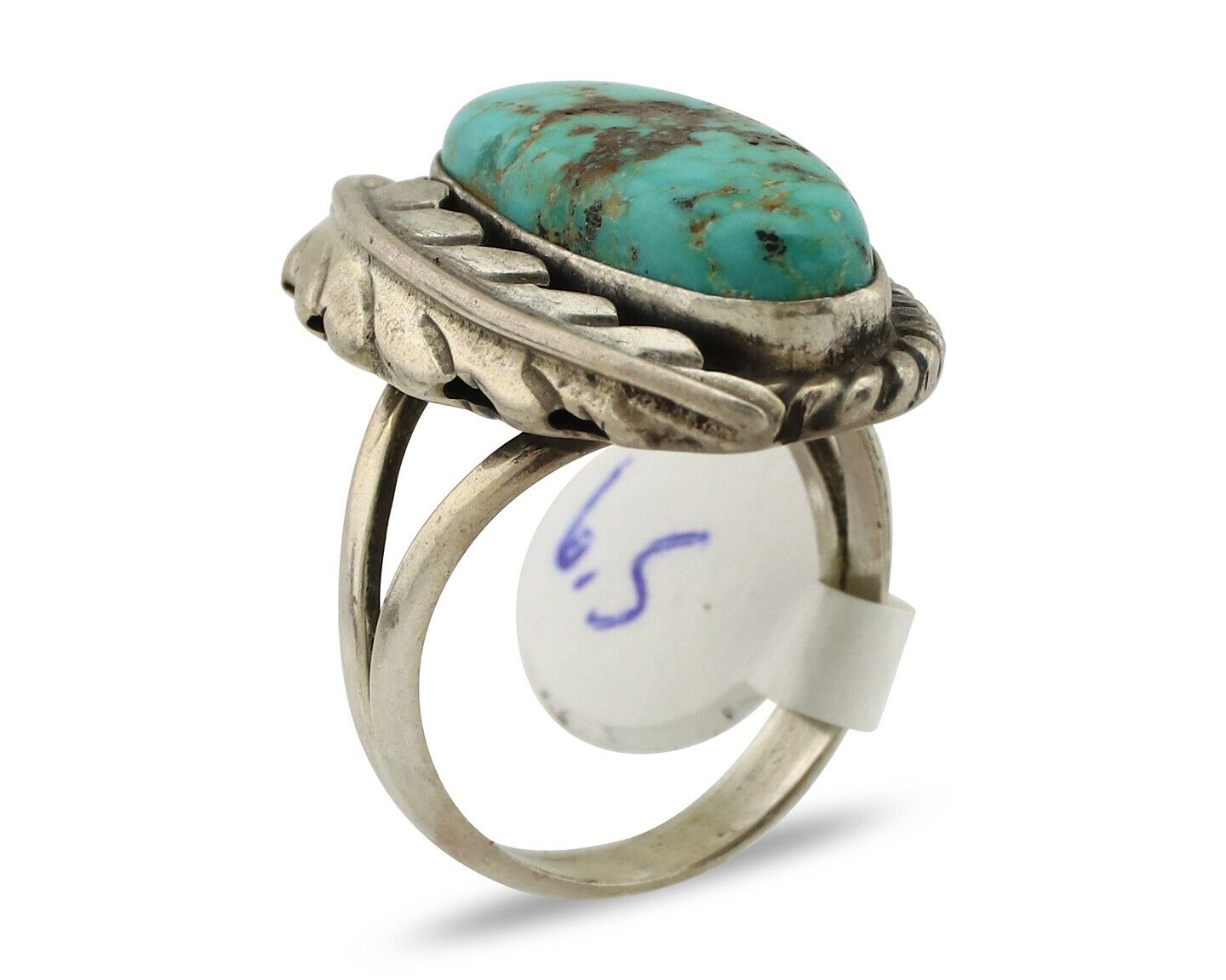 Navajo Ring 925 Silver Spiderweb Turquoise Native Artist Signed C.80's
