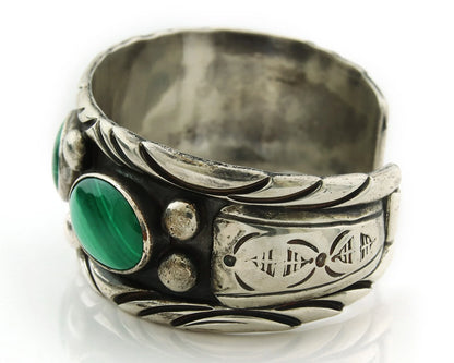 Men Navajo Cuff Bracelet Sterling Silver Malachite Vintage Signed C Montoya