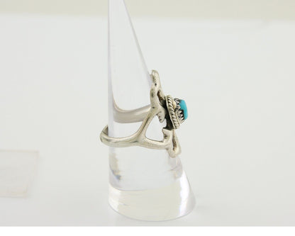 Navajo Sand Cast Ring 925 Silver Sleeping Beauty Turquoise Artist C.80's