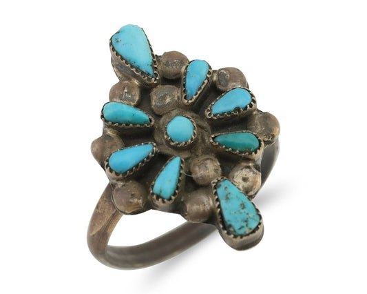 Vintage Handmade Navajo Ring Turquoise 925 Silver Size 7.25 C.80's