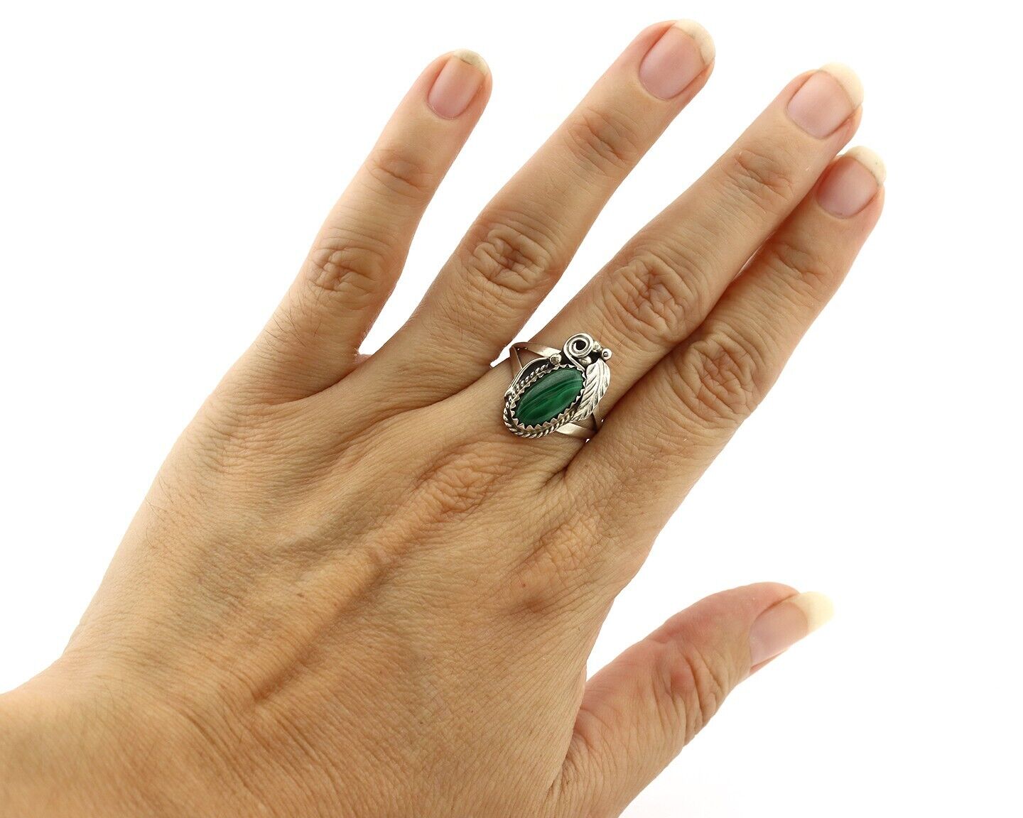 Navajo Ring 925 Silver Natural Mined Malachite Artist Signed Justin Morris C.80s