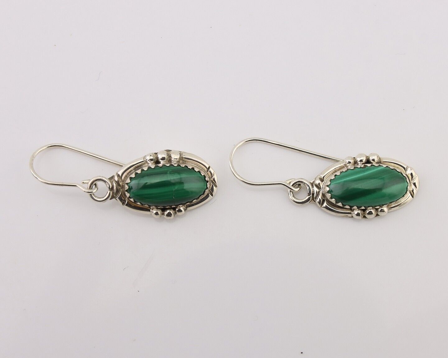 Navajo Earrings 925 Silver Natural Malachite Native American Artist C.80s