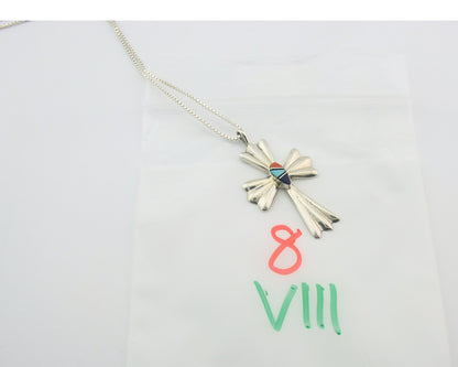 Navajo Cross Necklace Sterling Silver Authentic Natural Gemstones Signed M