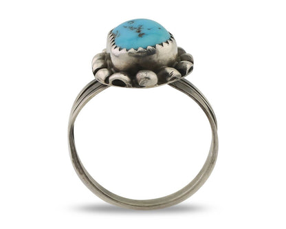Navajo Ring 925 Silver Sleeping Beauty Turquoise Artist Signed SC C.80's