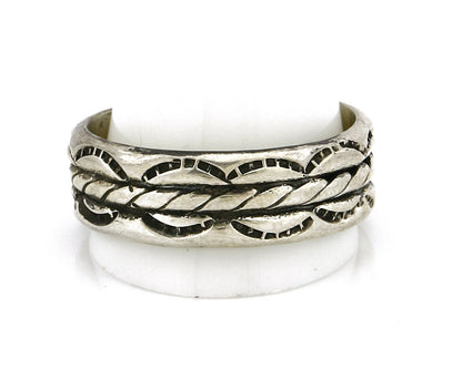 Navajo Ring .925 Silver Handmade Hand Stamped 3 Row Rope Band C.1980's Size 14.5