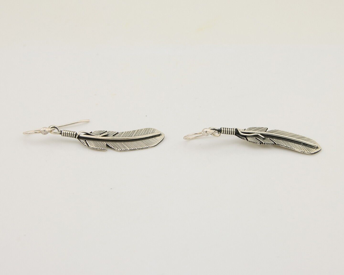 Navajo Eagle Feather Dangle Earrings 925 Silver Native American Artist C.80's
