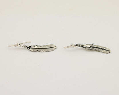 Navajo Eagle Feather Dangle Earrings 925 Silver Native American Artist C.80's