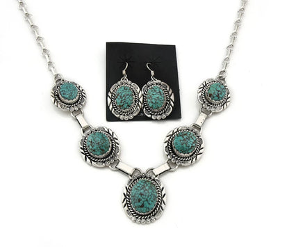 Navajo Necklace Earring Set Sterling Silver Vintage Native Artist Signed NE C80s