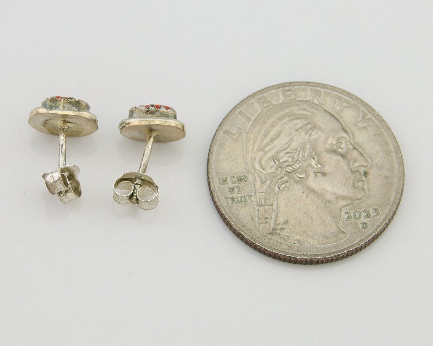 Navajo Earrings 925 Silver Natural Red Coral Native American Artist C.80's