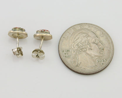 Navajo Earrings 925 Silver Natural Red Coral Native American Artist C.80's