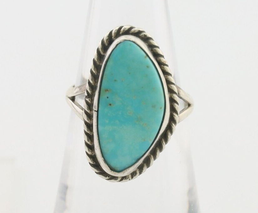 Navajo Ring 925 Silver Blue Gem Turquoise Artist Signed Rabbit Stick C.80's