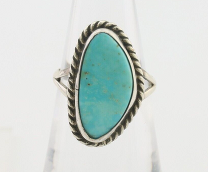 Navajo Ring 925 Silver Blue Gem Turquoise Artist Signed Rabbit Stick C.80's