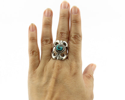 Navajo Sand Cast Ring .925 Silver Blue Turquoise Native Artist C.80's
