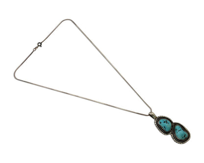Navajo Pendant 925 Silver Natural Blue Turquoise Artist Signed Tom Willeto C.80s