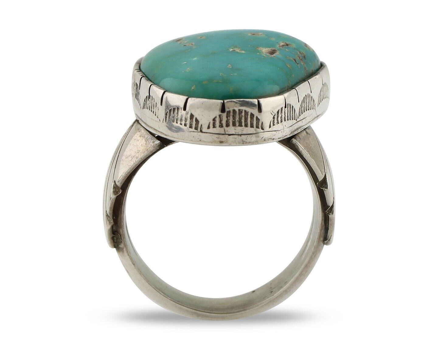 Navajo Ring 925 Silver Natural Turquoise Signed Fred Guerrero Jr C.80's