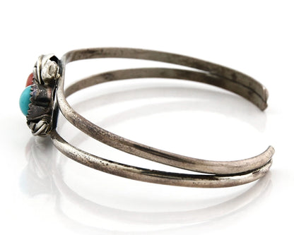 Navajo Cuff Bracelet Sterling Silver Gemstone Native American Artist C.80's
