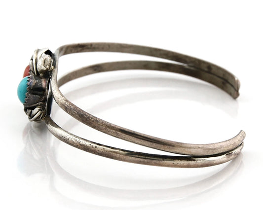 Navajo Cuff Bracelet Sterling Silver Gemstone Native American Artist C.80's