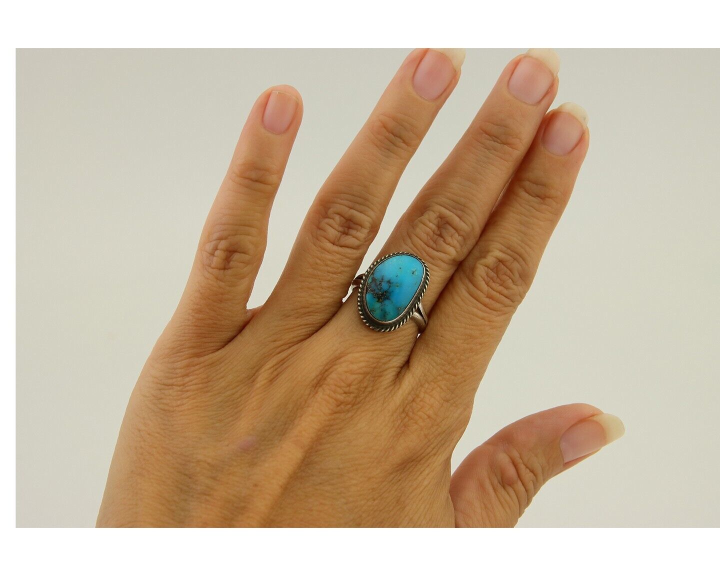 Navajo Ring 925 Sterling Silver Turquoise Native American Artist C.80's