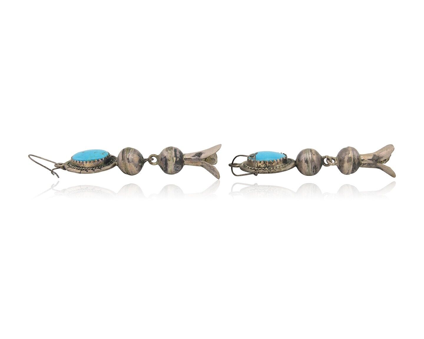 Navajo Dangle Squash Earrings 925 Silver Natural Turquoise Native Artist C.80's