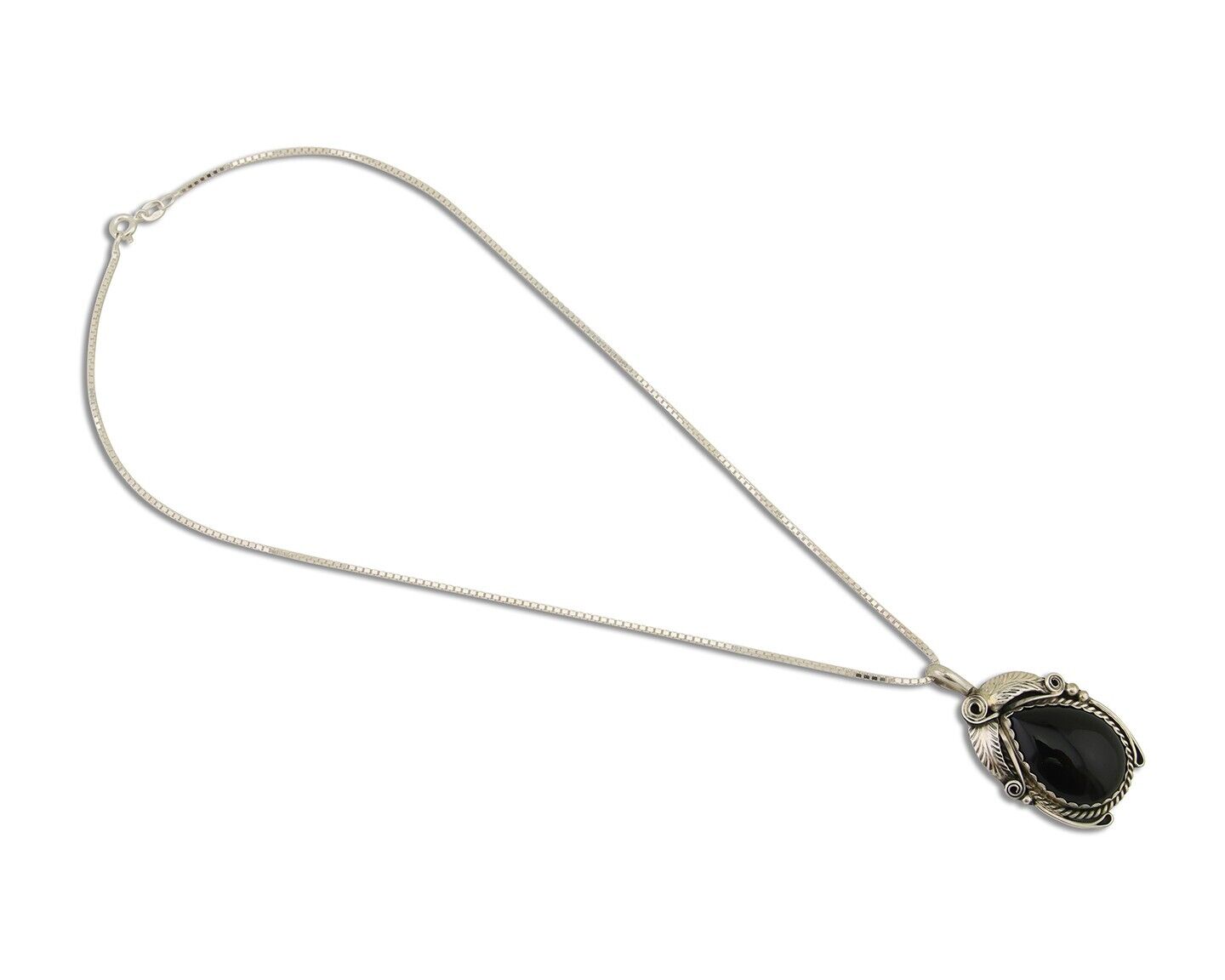 Navajo Necklace925 Silver Natural Onyx Native Artist Signed Justin Morris C.80's