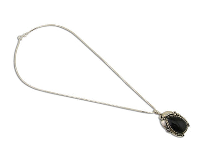 Navajo Necklace925 Silver Natural Onyx Native Artist Signed Justin Morris C.80's