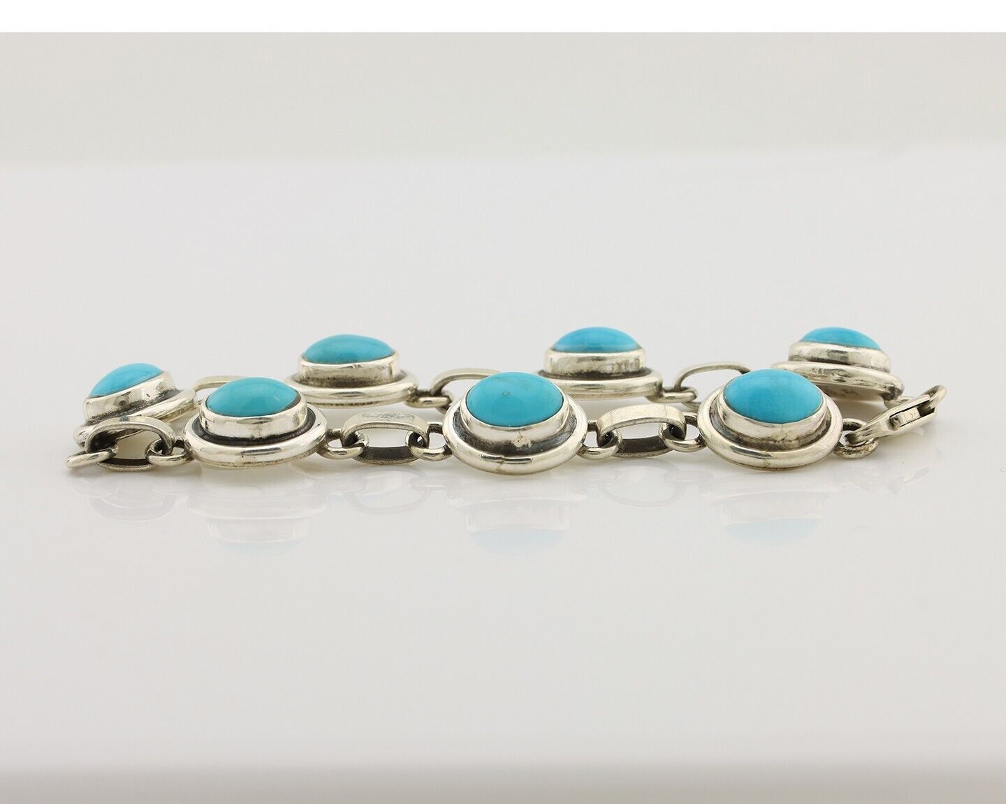 Navajo Link Bracelet 925 Silver Sleeping Beauty Turquoise Native American C80s