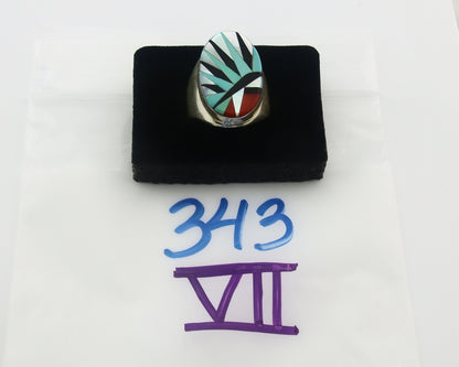Large Vintage Zuni Ring Sterling Silver Authentic Gemstone Handmade Size 11