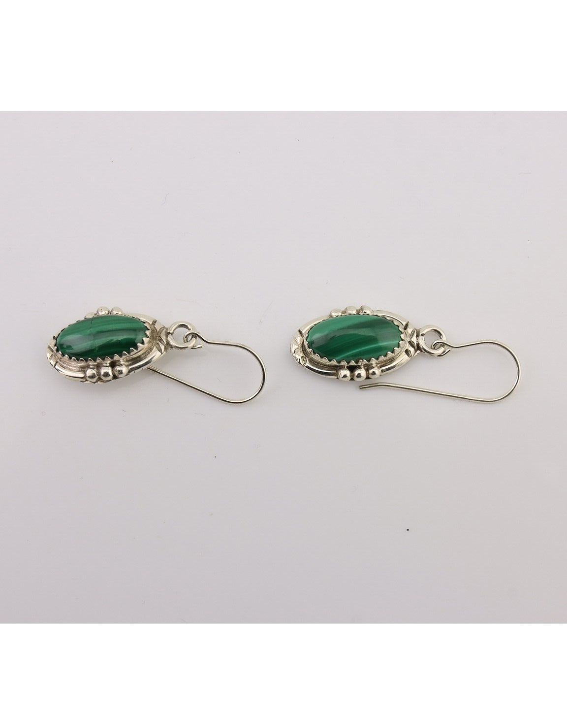 Navajo Earrings 925 Silver Natural Malachite Native American Artist C.80s