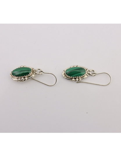 Navajo Earrings 925 Silver Natural Malachite Native American Artist C.80s