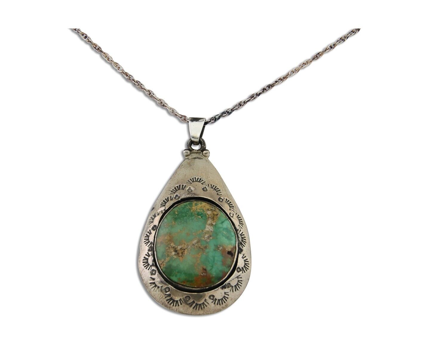 Navajo Necklace 925 Silver Natural Green Turquoise Artist Tony Guerro C.80's