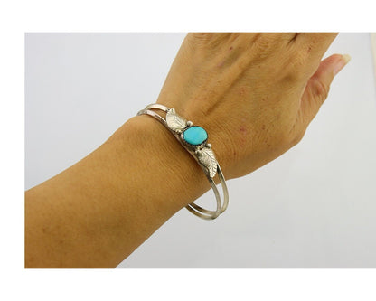Navajo Cuff Bracelet 925 Silver Turquoise Artist Signed DB C.80's