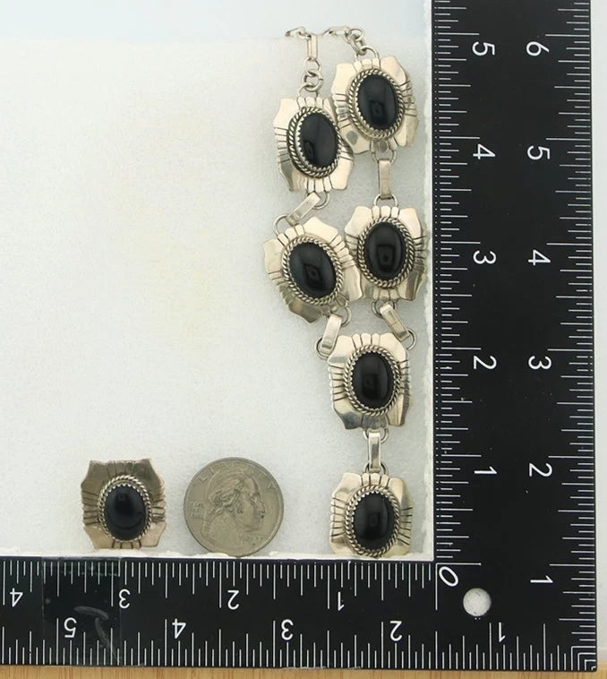 Navajo Necklace Earring Set Sterling Silver Onyx Vintage Signed Begay