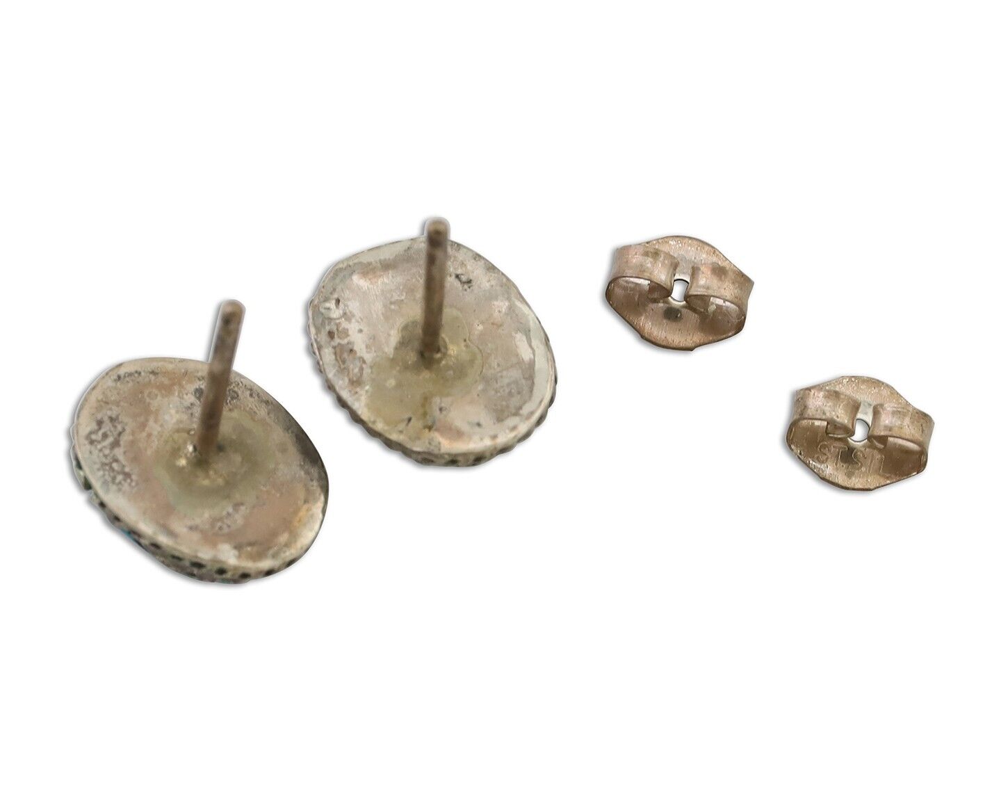 Navajo Earrings 925 Silver Natural Blue Turquoise Native American Artist C.80's