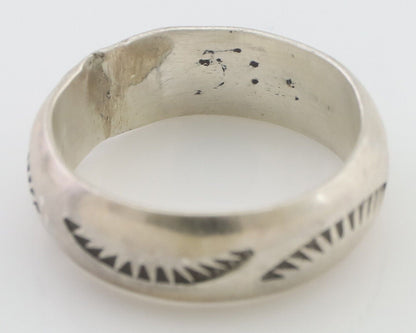 Navajo Hand Stamped Band 925 Silver 6.0 mm Signed Larry Chavez Size 5.5 C.80's