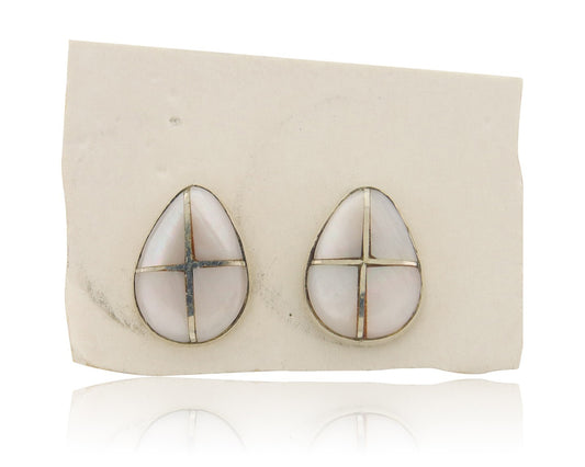 Navajo Earrings 925 Silver Pink Mussel Native American Artist C.80's