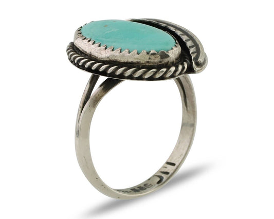 Navajo Ring 925 Silver Blue Kingman Turquoise Native American Artist C.80's