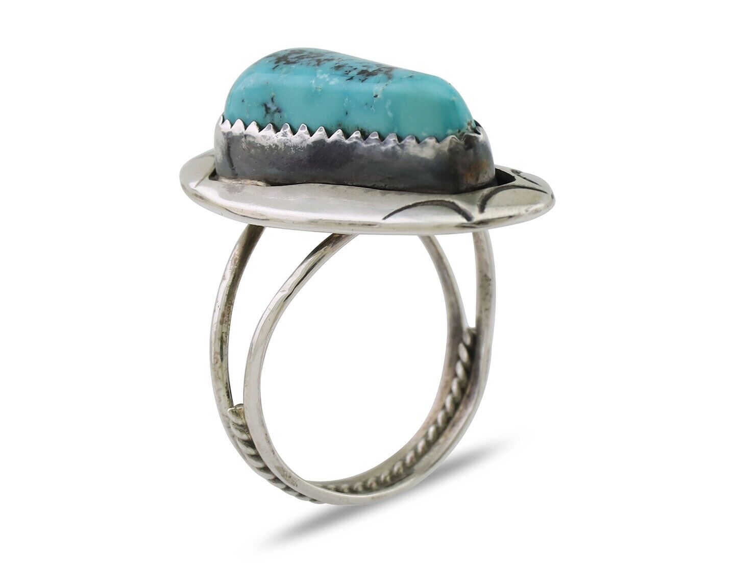 Navajo Ring 925 Silver Blue Gem Turquoise Artist Size 6.0 C.80's