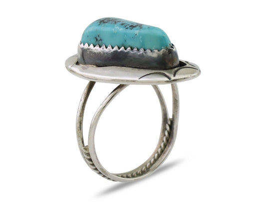 Navajo Ring 925 Silver Blue Gem Turquoise Artist Size 6.0 C.80's
