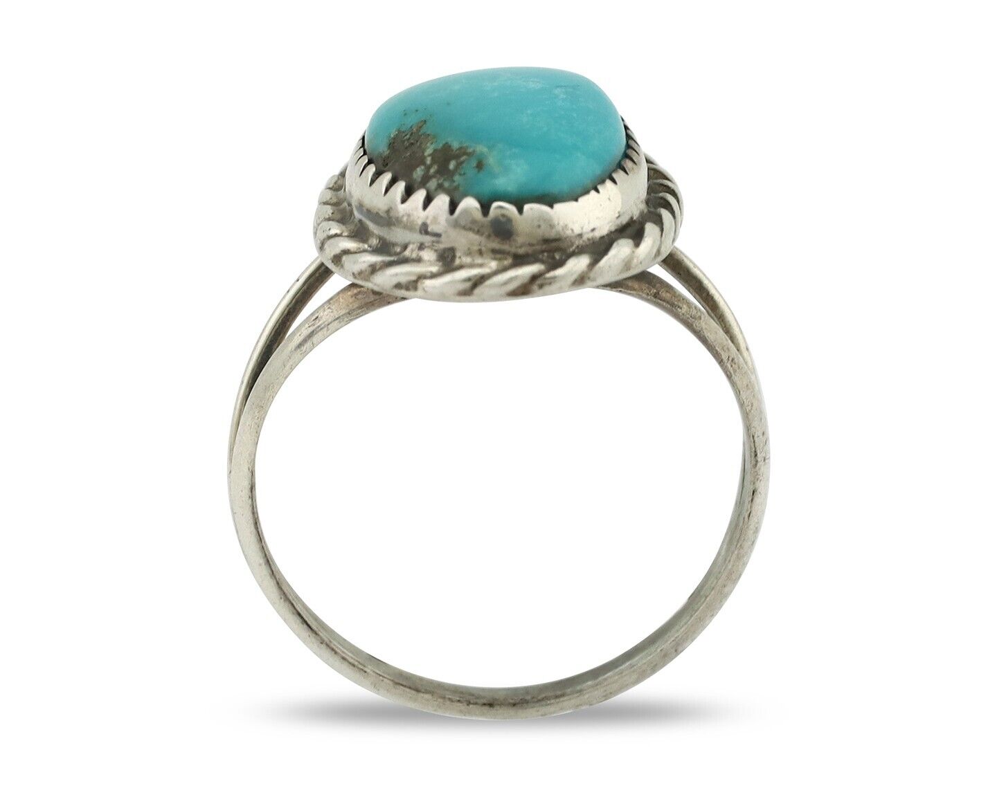 Navajo Ring 925 Silver Kingman Turquoise Native American Artist C.80's