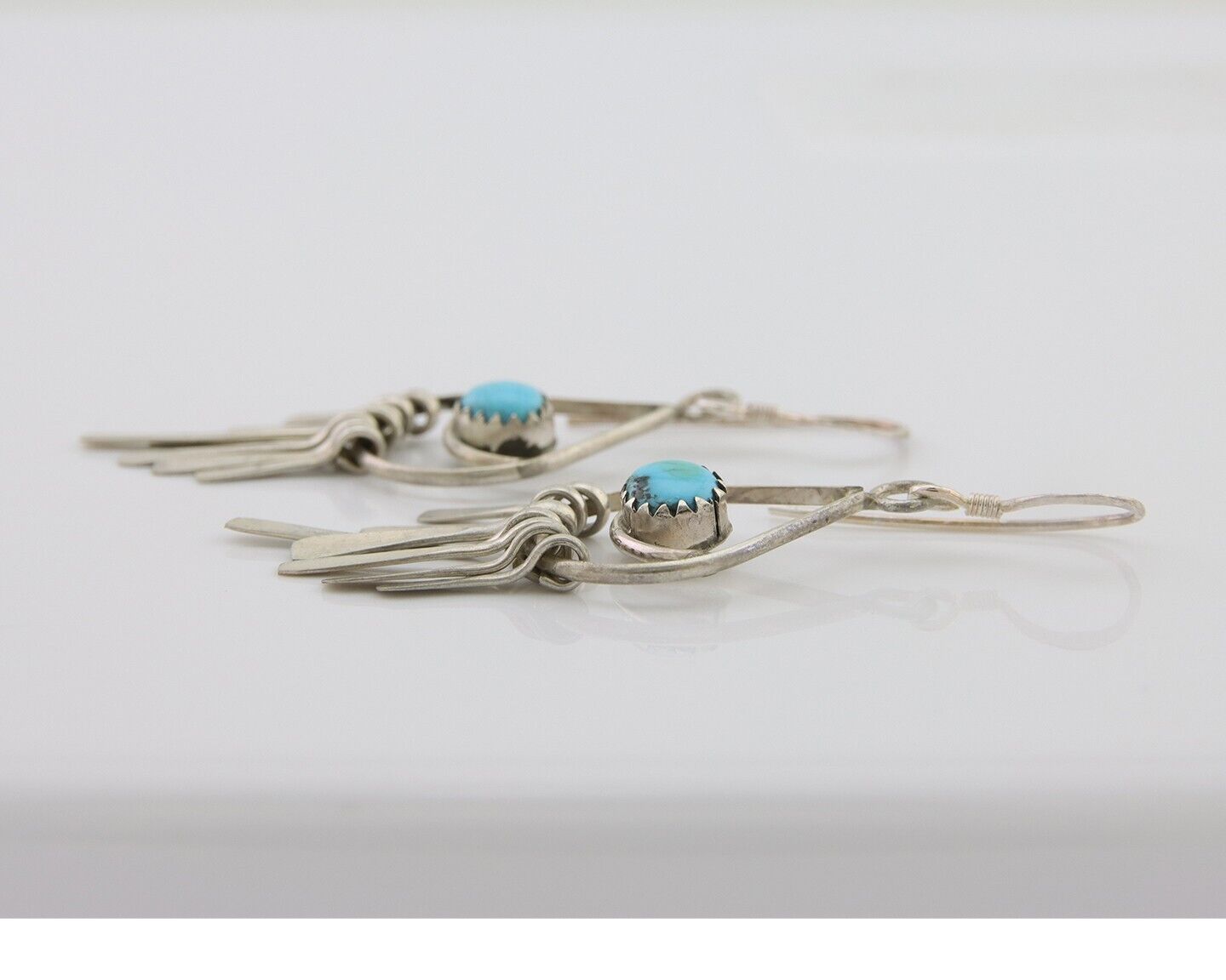 Navajo Dangle Earrings 925 Silver Natural Turquoise Artist Signed JB C.80's