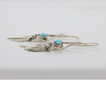 Navajo Dangle Earrings 925 Silver Natural Turquoise Artist Signed JB C.80's