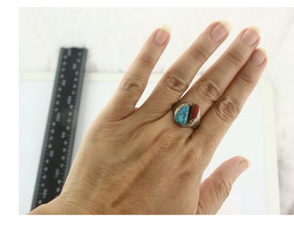 Vintage Navajo Ring 925 Sterling Silver Natural Gemstone Authentic Size 8.25