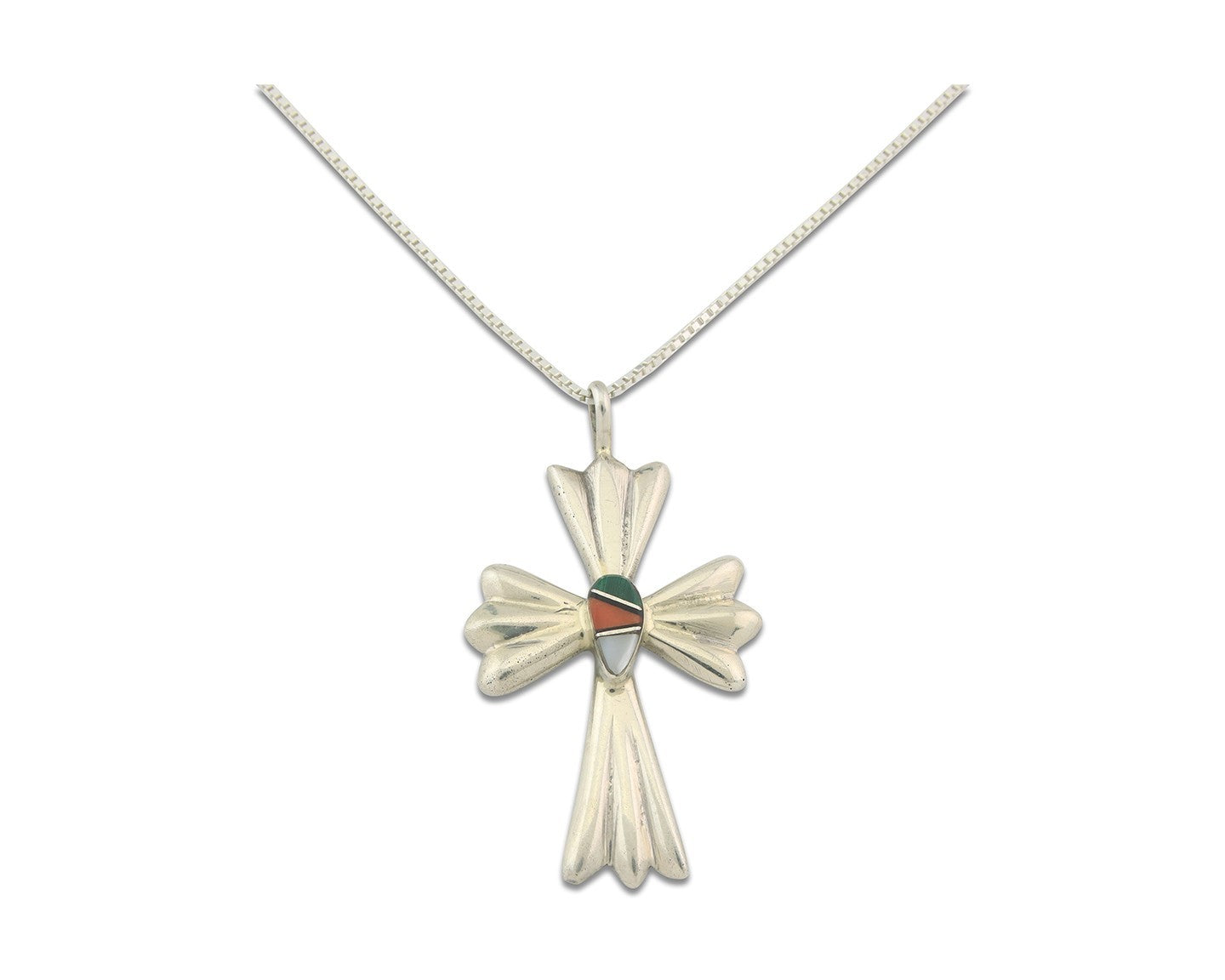 Navajo Cross Necklace Sterling Silver Authentic Natural Gemstones Signed M